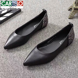 卡帝乐鳄鱼（CARTELO）平底鞋女浅口单鞋春夏新款尖头气质百搭简约浅口亮片单鞋豆豆鞋 黑色 37