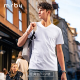 布先生春夏季短袖T恤男士纯棉小白T纯色内搭打底衫 皓月白-V领 XL(180)