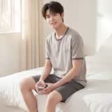 顶瓜瓜顶呱呱睡衣男夏纯棉短袖可外情侣穿家居服套装男斑鸠灰180