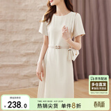 尚都比拉设计感拼接连衣裙夏季高级感气质百褶裙小个子中长裙子 杏色 L