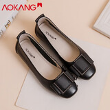 奥康女鞋春夏季新款皮鞋女百搭鞋子女真皮平底妈妈鞋舒适防滑浅口单鞋 黑色 35