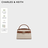 CHARLES&KEITH鳄鱼纹凯莉包手提斜挎婚包包女包生日礼物CK2-50270880-1 CK2-50270880-2灰褐色/米色（新色） S