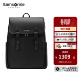 新秀丽（Samsonite）双肩包 时尚通勤背包电脑包 商务轻奢牛皮革翻盖书包 立体包型NV0 黑色