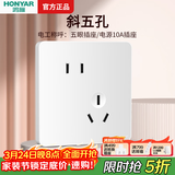 鸿雁X5插座面板开关三孔五孔六孔十孔一开双开双控空调防水 X5白色 斜五孔插座