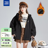 唐狮（TonLion）2026春季新款针织外套女休闲卫衣开衫连帽上衣 加绒款/黑色 L