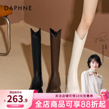 达芙妮厚底V口长筒靴女2026秋冬爆款女靴高筒靴显瘦百搭增高骑士靴子女 黑色 37
