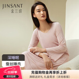金三塔真丝睡衣女桑蚕丝木耳边长袖睡裙家居服深睡眠蚕丝睡衣情人节礼物 奶芙粉1357 XL