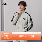 adidas经典休闲三条纹长袖套装男女秋季阿迪达斯官方轻运动 珍珠烟灰(推荐选大一码)   L