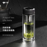万象（WANXIANG）双层玻璃杯经典皮纹V20RL商务办公礼盒泡茶杯370ML大容量家用水杯