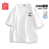 名创优品（MINISO）220G短袖t恤男重磅纯棉上衣休闲宽松夏季百搭半袖潮 白 L