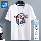 真维斯（Jeanswest）冰丝t恤男短袖夏季冰感运动速干衣服青年男士丝光棉宽松大码半袖 白色（跌倒熊猫） XL (180) (不起球不掉色)