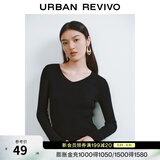 UR秋季新款女装简约基础百搭休闲修身V领针织衫UWB940008 正黑 S