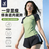 捷虎泳衣女分体泡温泉游泳衣保守遮肚显瘦抗氯速干两件套 墨绿色XXXL
