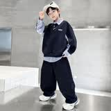 迈兜熊童装男童套装春秋装新款休闲两件套儿童帅气卫衣运动裤子冬季衣服 藏青色 2603套装春秋款 150