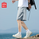 名创优品（MINISO）短裤男夏季凉感透气休闲工装裤户外山系机能宽松中裤子 灰蓝 XL