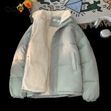 QGF加绒加厚棉衣棉服女冬季新款保暖美式立领外套高级感宽松百搭棉袄 浅绿色 L