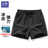 罗蒙（ROMON）短裤男夏季薄款冰丝宽松运动休闲三分裤男 黑色 L 