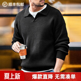马登工装美式复古海鸥领polo衫宽松慵懒男士套头毛衣春冬坑条针织衫男 黑色 【v领毛衣男/高级感毛线衣/男士冬季打底衫】 L
