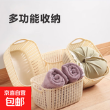 箱包皮具女士手提包仿藤编桌面收纳篮衣物厨房零食收纳筐 2个装【手提藤编篮】