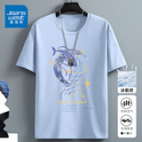 真维斯（Jeanswest）冰丝t恤男短袖夏季冰感运动速干衣服青年男士丝光棉宽松大码半袖 浅蓝色(大银河鲸) XL (180) (不起球不掉色)