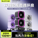 索盈【全域双涡轮100档】桌面风扇小型静音宿舍床上办公室usb充电超长续航空气循环散热便携户外双头扇