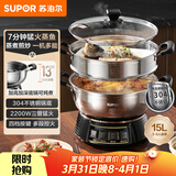 苏泊尔（SUPOR）不锈钢电蒸锅 家用多功能电煮锅  蒸包子蒸鱼电热锅 炖蒸煮一体锅电火锅 15L多用途锅 ZN32YK12