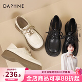 DAPHNE达芙妮乐福鞋女2026春秋新款复古风小皮鞋女森系学院风黑色百搭女单鞋子 米白色【升级款4CM跟高】 36