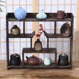 实木博古架中式茶架茶杯架茶室禅意茶壶架多宝阁客厅展示架格子架古董架茶具置物架收纳架摆件架茶棚憨师傅 烧桐木 重烧 长55cm*高47cm*深13cm
