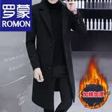 罗蒙（ROMON）男人之家2026新款冬季风衣男韩版修身中长款毛呢大衣加厚外套加棉 黑色 M 90-105斤