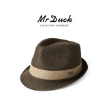 Mr DUCK夏季卷边小礼帽 透气防晒遮阳草帽 复古潮流显年轻高端男士绅士帽 咖啡色(透气防晒）-MS13014 M (适合56-57cm头围)