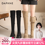 达芙妮官方过膝长筒靴女2026秋冬爆款美拉德厚底加绒长靴两穿翻折靴子女 卡其色【过膝or翻折 可两穿】 38