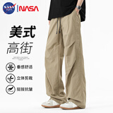 NASA GISS休闲裤男美式复古潮牌宽松工装裤直筒冲锋裤高街百搭长裤 卡其 XL