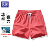罗蒙（ROMON）短裤男夏季薄款冰丝宽松运动休闲三分裤男 西瓜红 L 