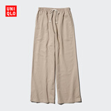 优衣库常规款女装麻混纺松紧长裤/休闲裤473791 32 深米色 M /160/66A