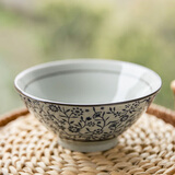 和风四季日式釉下彩餐具陶瓷饭碗家用米饭碗手绘陶瓷碗汤碗米饭碗复古 5英寸青花喇叭碗(300ml)