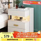 罗森（LUOSEN）岩板床头柜简约卧室三层床头置物架收纳柜 米白