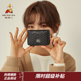 稻草人（MEXICAN）头层牛皮时尚卡包女多卡位大容量短款零钱包实用银行卡袋拉链款 黑色