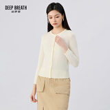 深呼吸DEEP BREATH女装简约百搭薄款圆领长袖冰丝针织开衫女A400473 米白 M (3)