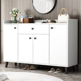 赛初 鞋柜简易家用多层收纳客厅门口玄关柜小户型储物鞋柜架子 实木颗粒板【四门一抽】暖白色120