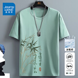 真维斯（Jeanswest）青少年运动短袖男夏季速干冰丝T恤学生中国风凉感大码宽松跑步衫 水绿色(大雅竹右下标) XL (180) (不起球不掉色)