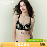 Gainreel歌瑞尔亲肤柔软蕾丝聚拢防下垂内衣女显大透气无钢圈软支撑侧收文胸罩 月夜黑 220569A 80B