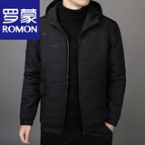 罗蒙（ROMON）男士连帽外套冬季2026潮流加绒棉服加厚短款修身休闲棉袄棉衣男装 黑色 L
