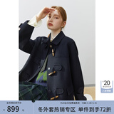 范思蓝恩22FS4106韩系气质牛角扣大衣女秋冬学院风双面羊毛呢外套 藏青色 XS