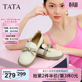 他她（TATA）通勤百搭乐福鞋春季新款方跟小皮鞋女一脚蹬单鞋WCPA1AA5 米白 39