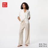 优衣库常规款女装麻混纺松紧长裤/休闲裤473791 30 浅米色 S /155/62A