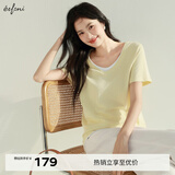 伊芙丽（eifini）伊芙丽假两件V领时尚百搭轻薄棉感基础短袖T恤女2025夏装新款 黄色 M 105-115斤