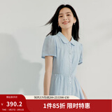 茵曼（INMAN）【苎麻】法式娃娃领连衣裙女装2026夏季新品泡泡袖裙子 浅蓝色 S