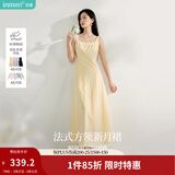 茵曼（INMAN）章若楠同款欧若风法式吊带连衣裙2026夏季新品女装淡鹅黄色裙子 浅黄色 (方领) S