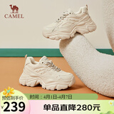 骆驼（CAMEL）老爹鞋女网布皮面拼接双系带厚底休闲鞋 L24S283079 杏色 36