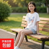 女童纯棉短袖T恤夏装2025新款中大童衣服洋气女孩儿童宝宝上衣潮 白色 2509 160